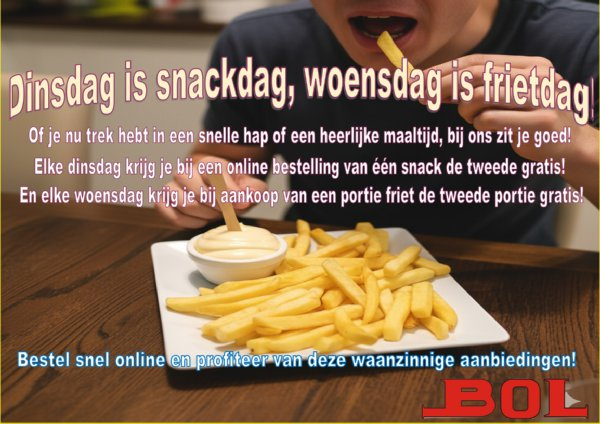 Dinsdag is snackdag, woensdag is frietdag!